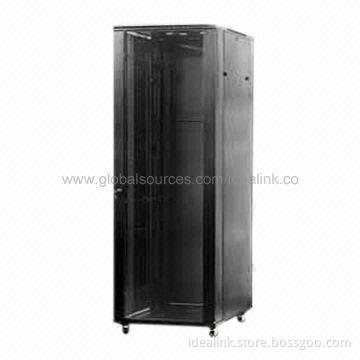 Standing Network Cabinet with Tempered Glass Locking Doors, Lockable Removable Side Panels